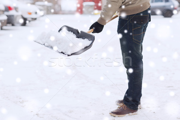 closeup of man digging snow with shovel near car Stock photo © dolgachov