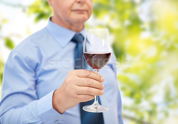 close up of senior man holding glass with red wine Stock photo © dolgachov