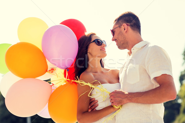 Foto stock: Sorridente · casal · cidade · amor · casamento · verão