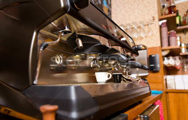 close up of coffee machine at cafe or restaurant Stock photo © dolgachov