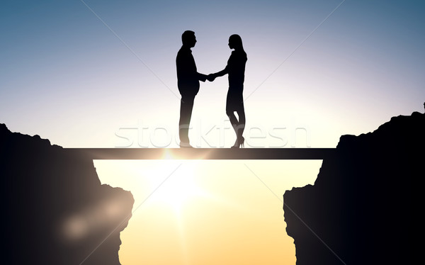 business partners silhouettes shaking hands Stock photo © dolgachov