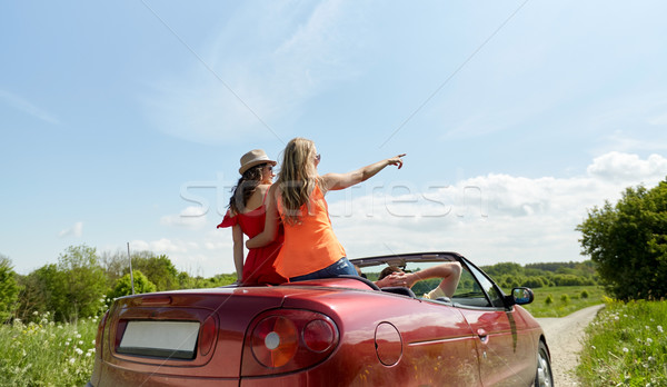 Stockfoto: Gelukkig · vrienden · rijden · kabriolet · auto · land