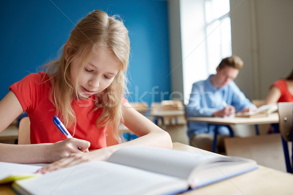 Diák lány könyv ír iskola teszt Stock fotó © dolgachov