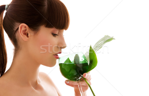Femme feuille verte verre eau photos santé [[stock_photo]] © dolgachov