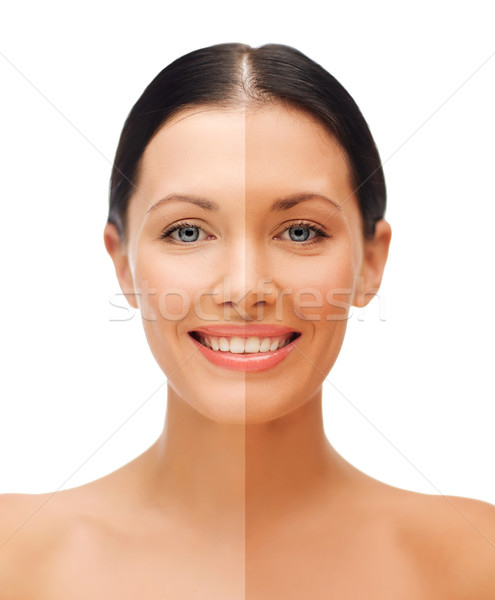 Gyönyörű nő fél arc lebarnult szépség egészség Stock fotó © dolgachov