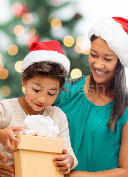 Gelukkig moeder kind meisje geschenkdoos vakantie Stockfoto © dolgachov