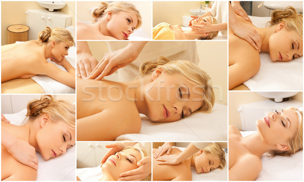 woman having facial or body massage in spa salon Stock photo © dolgachov