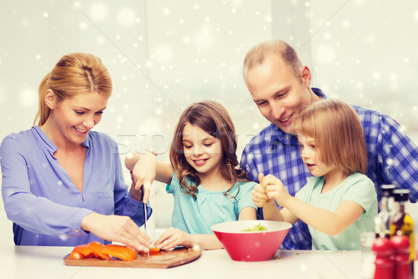 Stockfoto: Gelukkig · gezin · twee · kinderen · diner · home