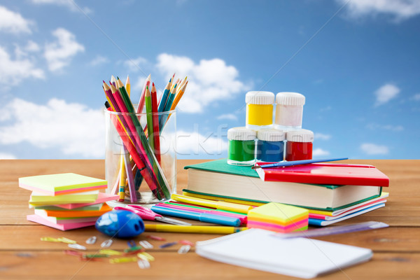 close up of stationery or school supplies on table Stock photo © dolgachov