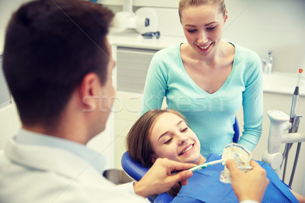 Feliz dentista cepillo de dientes paciente nina Foto stock © dolgachov