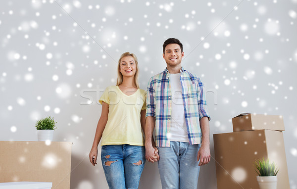 Stockfoto: Glimlachend · paar · groot · dozen · bewegende · nieuw · huis