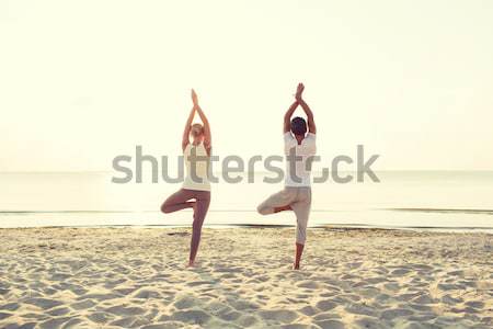 Stockfoto: Jonge · vrouw · yoga · strand · fitness · sport