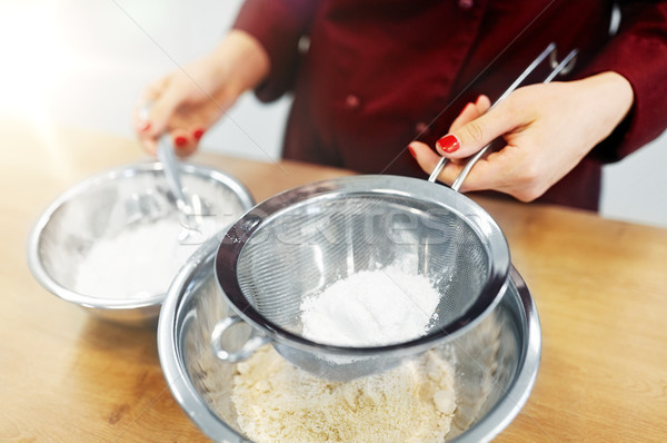 Foto stock: Chef · harina · tazón · cocina · alimentos