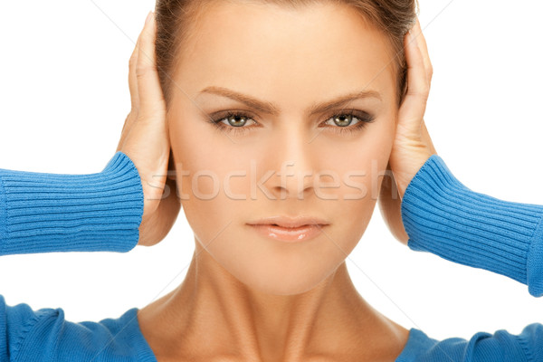 Femme mains oreilles photos jeunes stress [[stock_photo]] © dolgachov