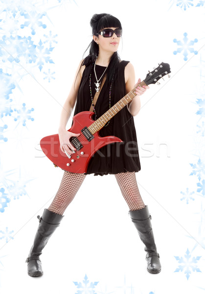 Rocha senhora menina vermelho guitarra elétrica flocos de neve Foto stock © dolgachov