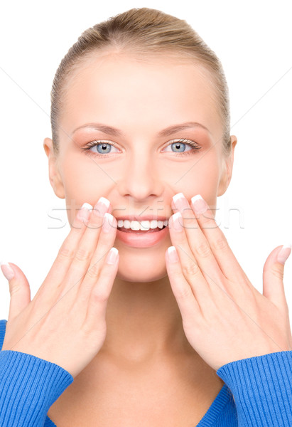 Foto stock: Sorprendido · rostro · de · mujer · brillante · Foto · blanco · mujer