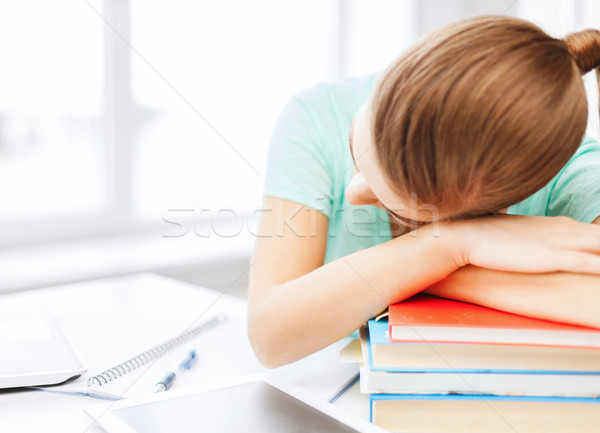 Stock fotó: Fáradt · diák · alszik · stock · könyvek · üzlet