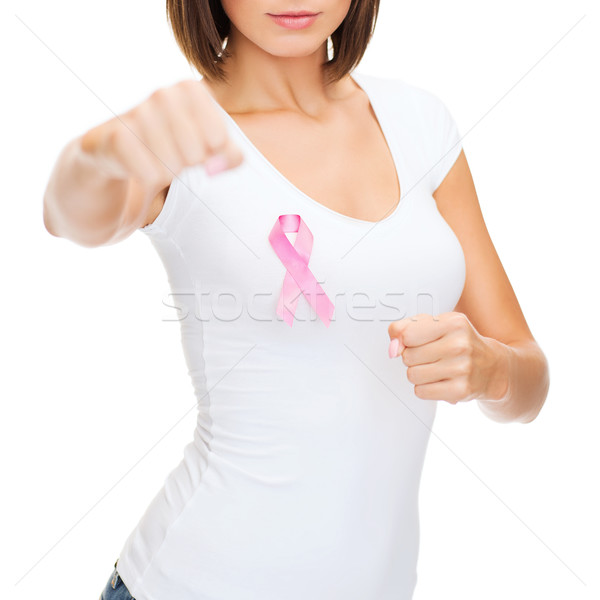 女子 粉紅色 癌症 色帶 醫療保健 醫藥 商業照片 © dolgachov