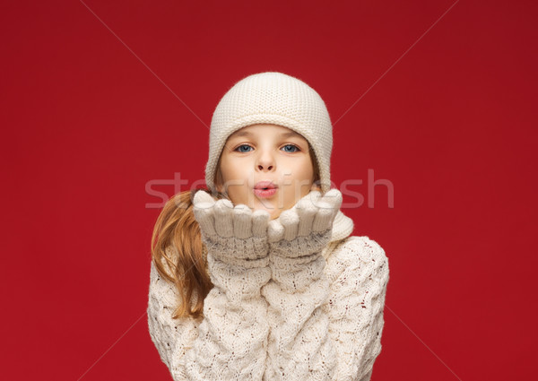 Stock fotó: Boldog · lány · tél · ruházat · fúj · pálmafák · karácsony