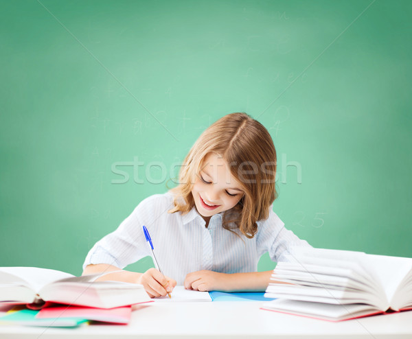 Gelukkig meisje boeken notebook school onderwijs mensen Stockfoto © dolgachov