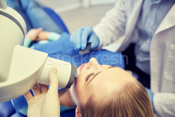 dentist and patient with dental x-ray machine Stock photo © dolgachov