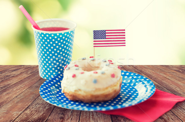 Donut Saft amerikanische Flagge Dekoration Tag Stock foto © dolgachov