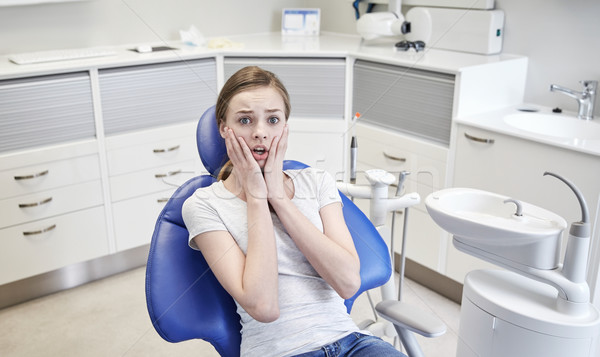 Stock foto: Angst · Angst · Patienten · Mädchen · zahnärztliche · Klinik