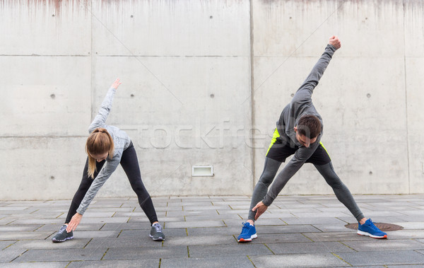 Stock fotó: Közelkép · pár · nyújtás · figyelmeztetés · fitnessz · sport