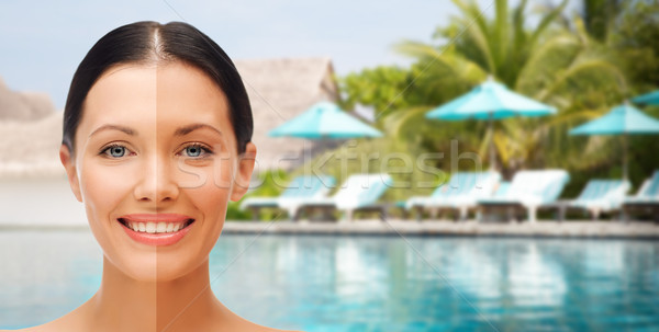 close up of beautiful woman with half face tanned Stock photo © dolgachov