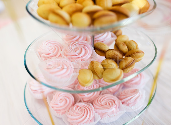 close up of sweets and cookies on serving tray Stock photo © dolgachov