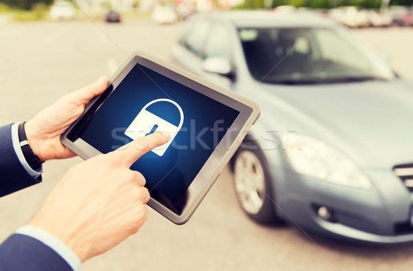 close up of hands with lock icon on tablet pc Stock photo © dolgachov