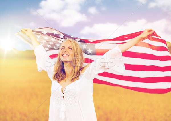 [[stock_photo]]: Heureux · femme · drapeau · américain · céréales · domaine · pays