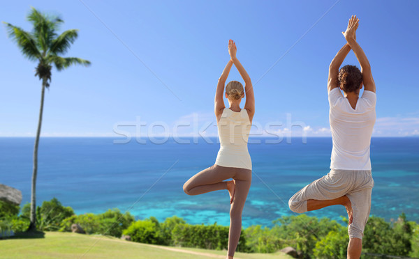 Stockfoto: Gelukkig · paar · yoga · strand · fitness