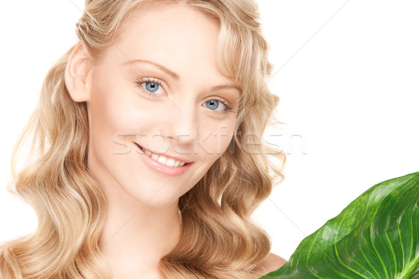 Kadın yeşil yaprak resim beyaz mutlu sağlık Stok fotoğraf © dolgachov