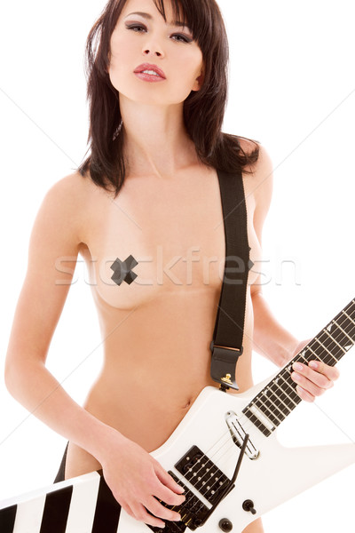 Rock babe photos fille guitare électrique blanche Photo stock © dolgachov