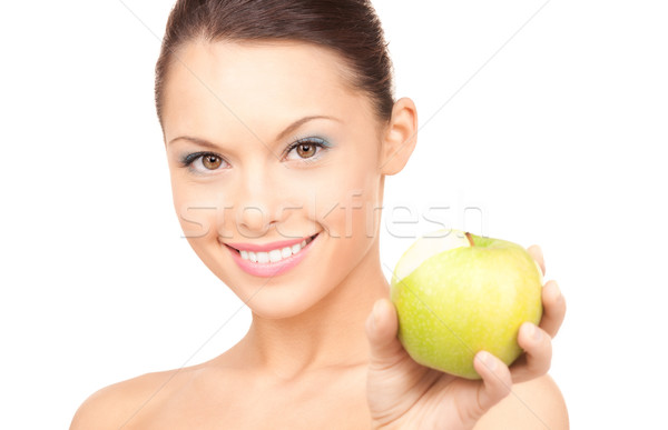 young beautiful woman with green apple Stock photo © dolgachov