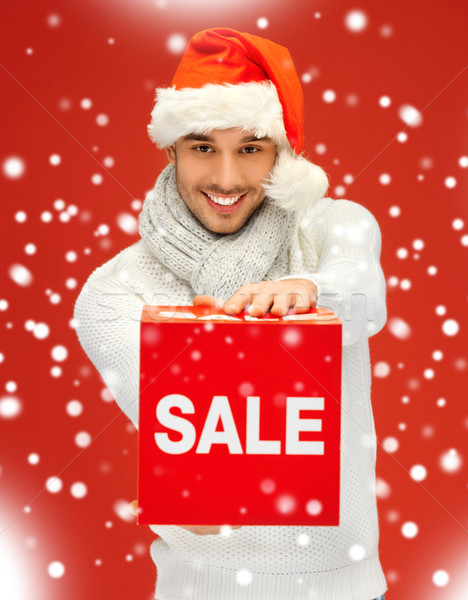 Knappe man christmas hoed heldere foto man Stockfoto © dolgachov