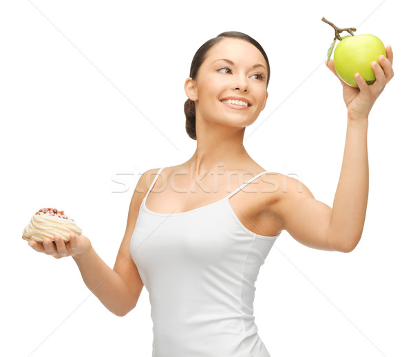 woman with cake and apple Stock photo © dolgachov