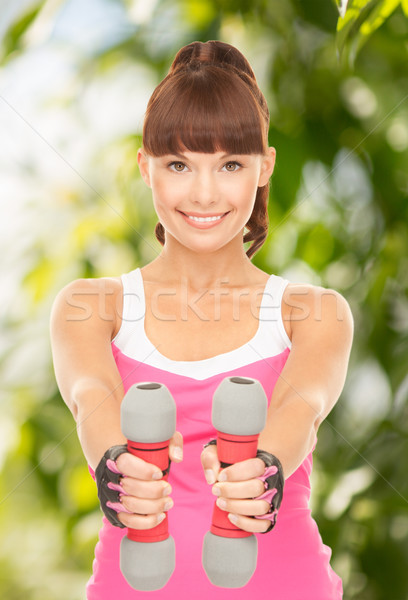 Foto stock: Fitness · instructor · pesas · aire · libre · mujer