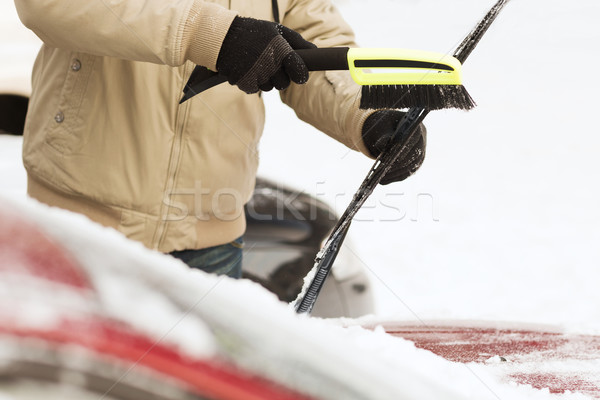 closeup of man cleaning snow from car Stock photo © dolgachov