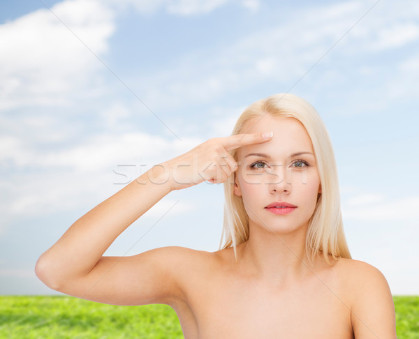 Stockfoto: Mooie · vrouw · aanraken · voorhoofd · gezondheid · schoonheid · gezicht