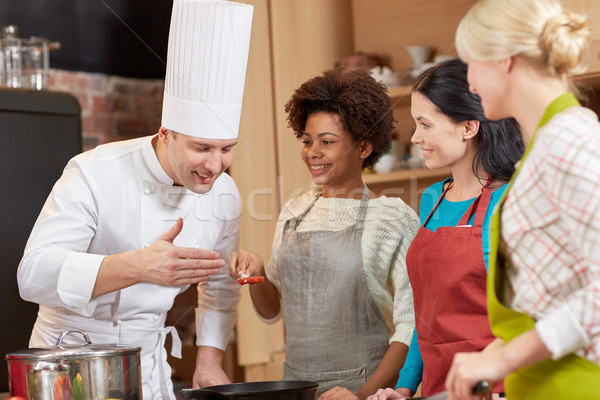 happy women and chef cook cooking in kitchen Stock photo © dolgachov