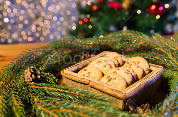 natural green fir christmas wreath and oat cookies Stock photo © dolgachov