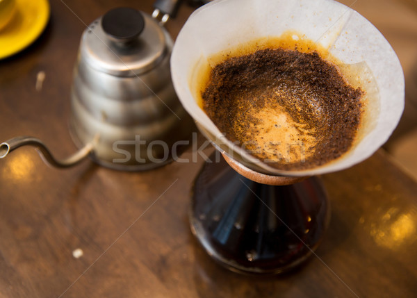 close up of coffeemaker and coffee pot Stock photo © dolgachov