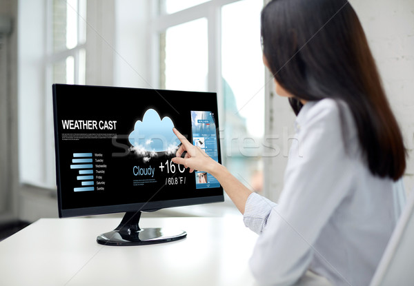 close up of woman with weather cast on computer Stock photo © dolgachov