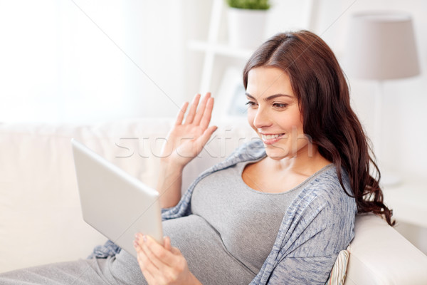 Felice donna incinta home gravidanza maternità Foto d'archivio © dolgachov