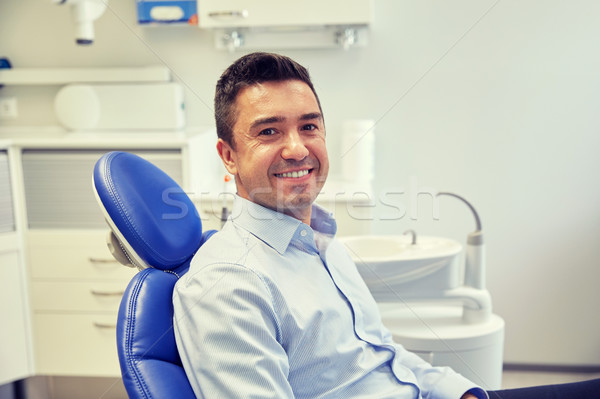 happy male patient sitting on dental chair Stock photo © dolgachov