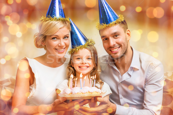 Foto stock: Sonriendo · familia · azul · torta · celebración