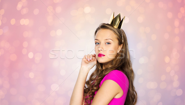 young woman or teen girl in princess crown Stock photo © dolgachov