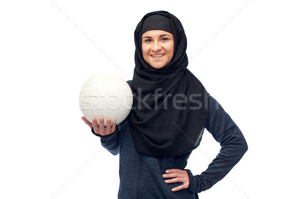 happy muslim woman in hijab with volleyball Stock photo © dolgachov